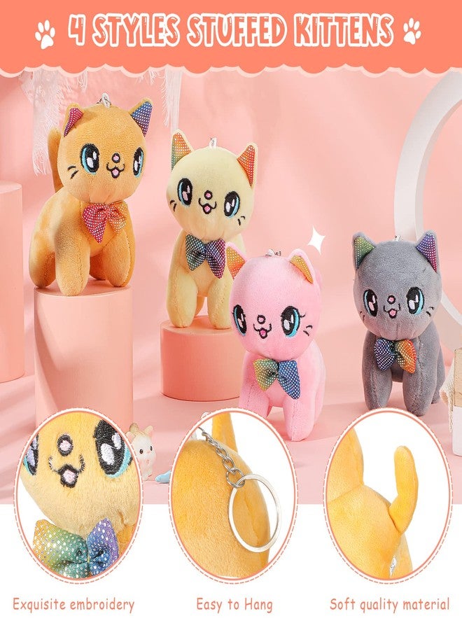 Chalyna 12 Pcs Cute Stuffed Animal Toy 4 Inch Mini Plush Mermaid Tiger Turtle Puppy Pig Alpaca Cat Ornaments Stuffed Doll Keychain Handbag Pendant for Birthday Party Favors DIY Home Decor(Cat Style) - Image 4